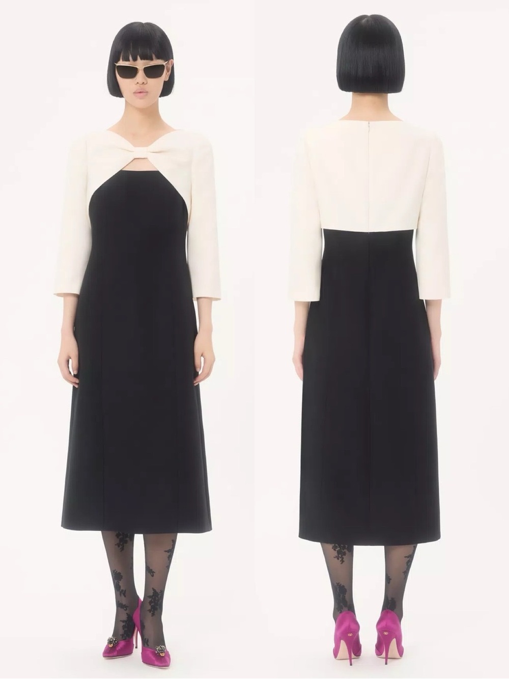 NWT $6,800 Valentino Colorblock Crepe Couture Midi Dress with Bow IT40=US4/6 - Picture 2 of 16